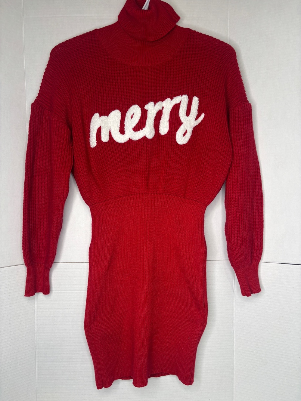 SHEIN Women’s Turtleneck 'Merry' Knit Sweater Dress Christmas Holiday wear